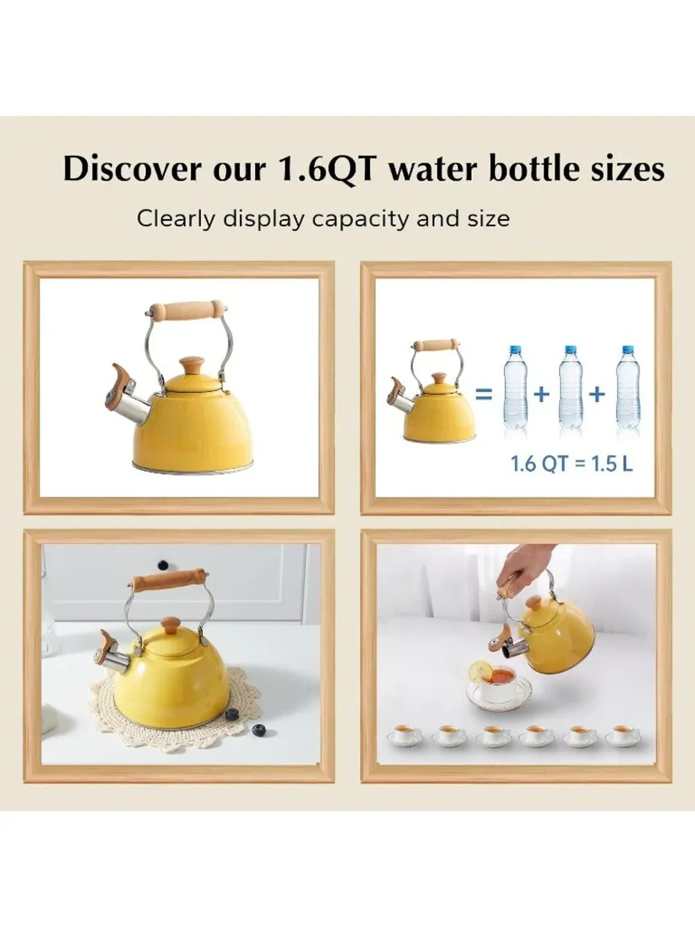 ROCKURWOK 1.6 Quart Yellow Whistling Tea Kettle Stainless Steel Stovetop Tea Pot